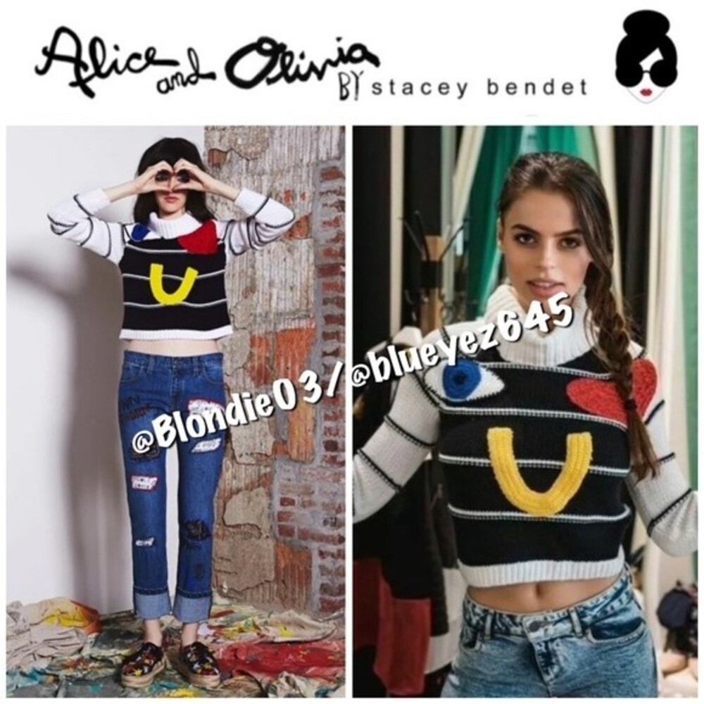 Alice + Olivia “Zita” Eye Heart U crop turtleneck sweater M